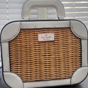 Kate Spade Wicker Trunk Traveler Crossbody Bag White Leather Trim